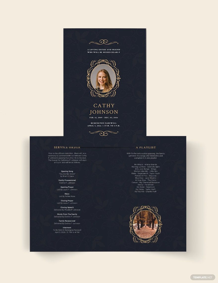 Elegant Funeral Obituary Bi-Fold Brochure Template