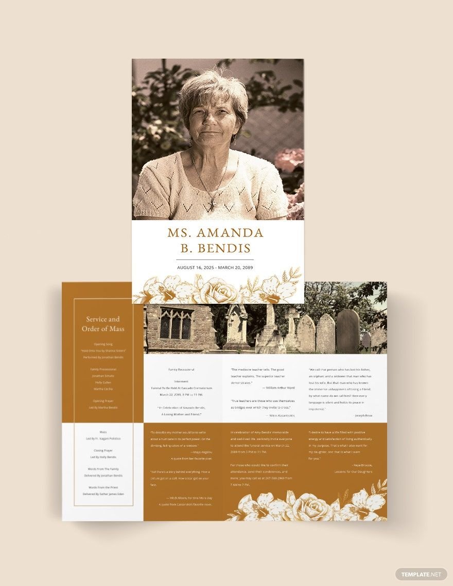 Editable Cremation Funeral Bi-Fold Brochure Template