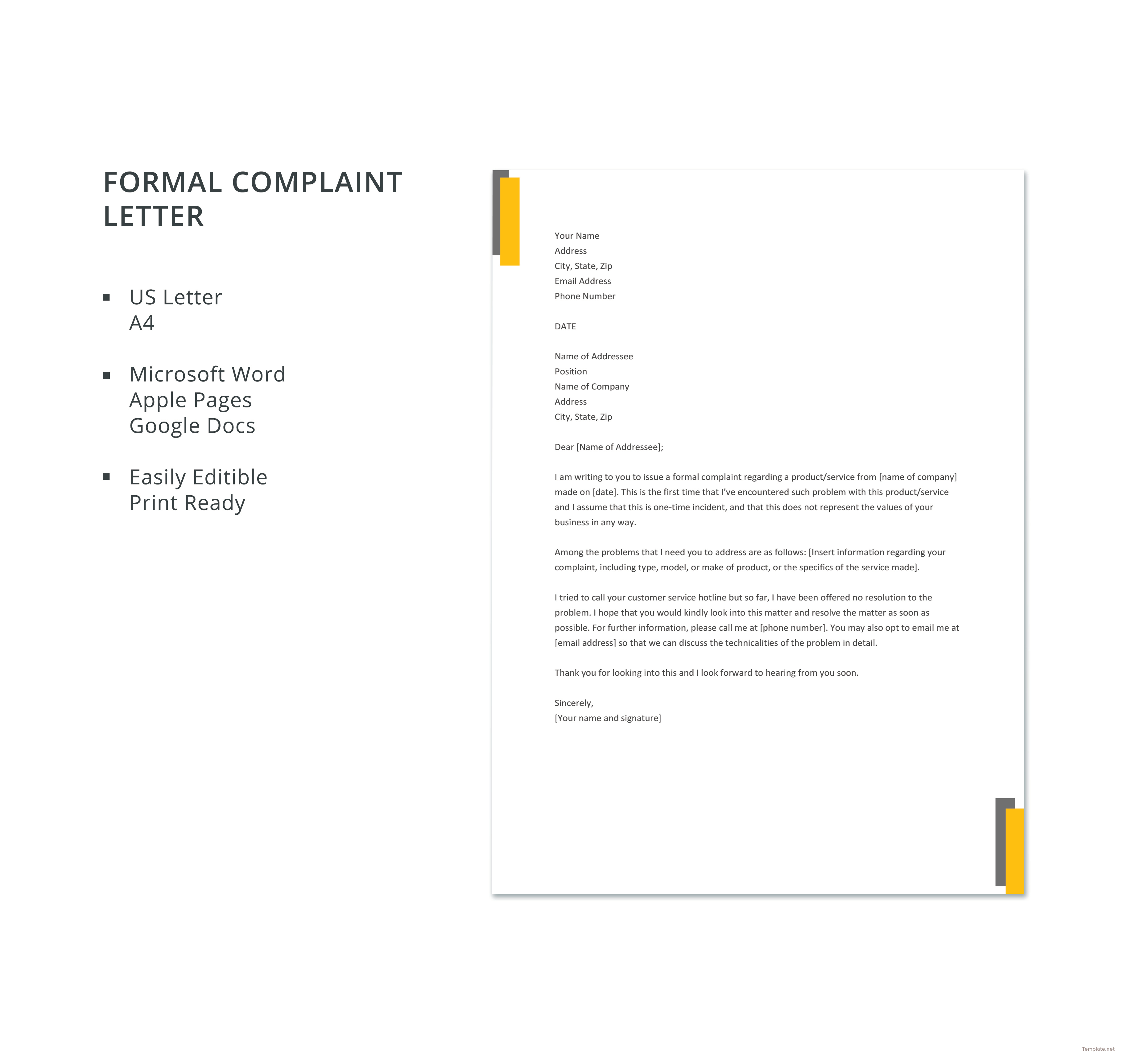 Download <strong>Formal Letter</strong> Of <strong>Complaint</strong> Template for Free ... Formal complaint letter templates
