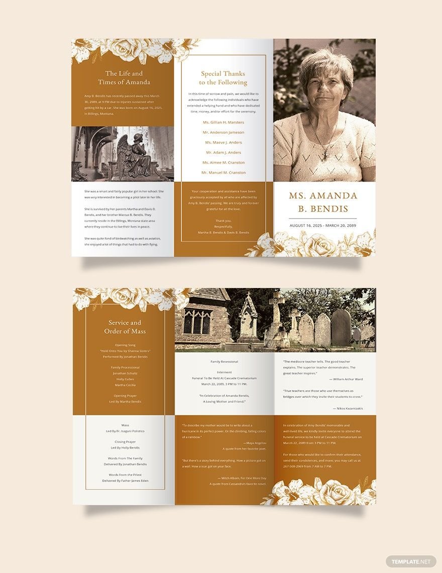 Editable Cremation Funeral Tri-Fold Brochure Template