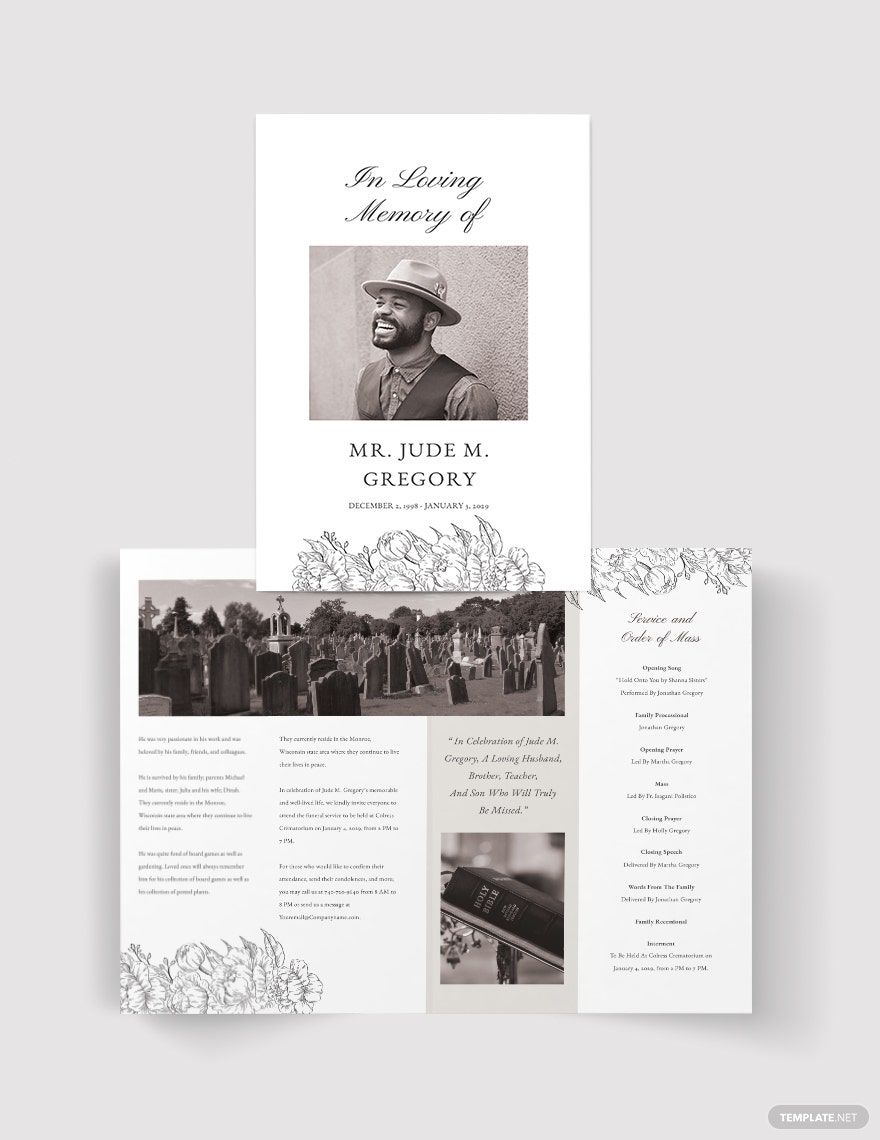 Ceremony Cremation Funeral BiFold Brochure Template