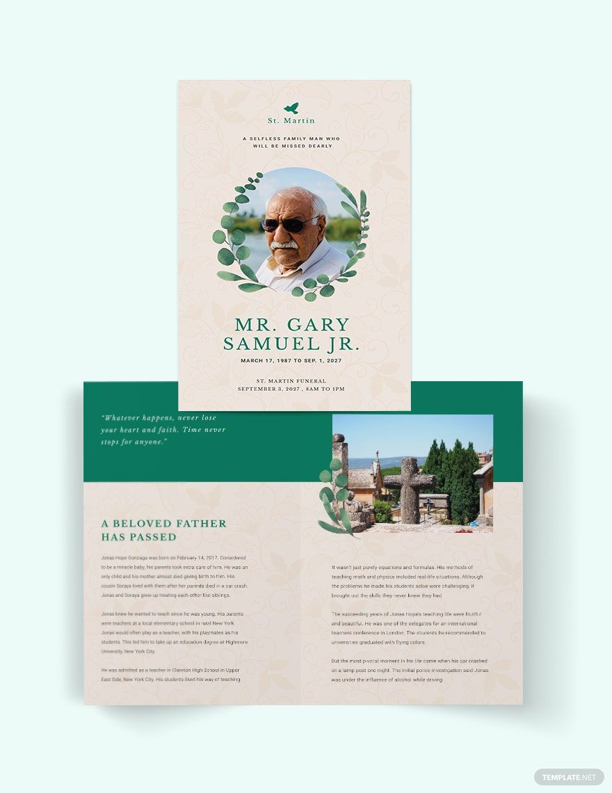 Booklet Funeral Obituary Brochure Template