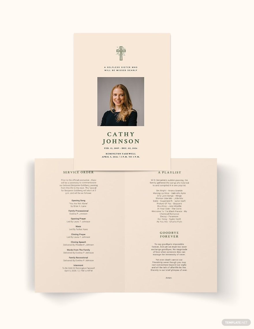 Catholic Eulogy Funeral Bi-Fold Brochure Template