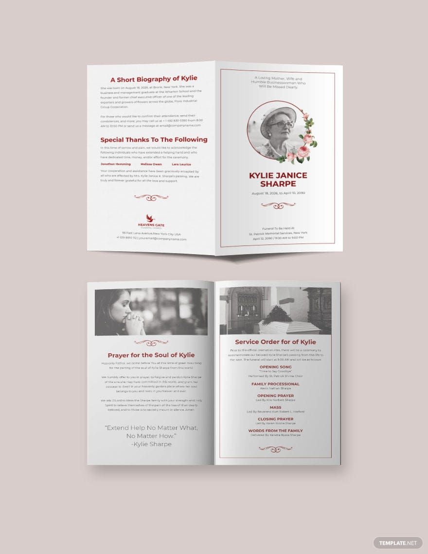 Church Eulogy Funeral Bi-Fold Brochure Template