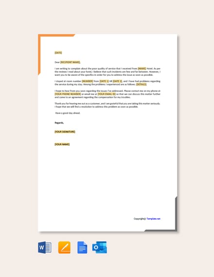 Hotel Complaint Letter Template - Google Docs, Word | Template.net