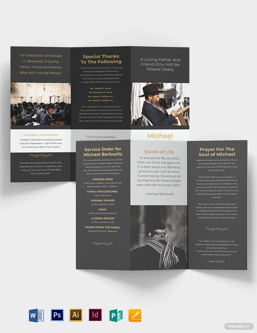 Jewish Eulogy Funeral Tri-Fold Brochure Template