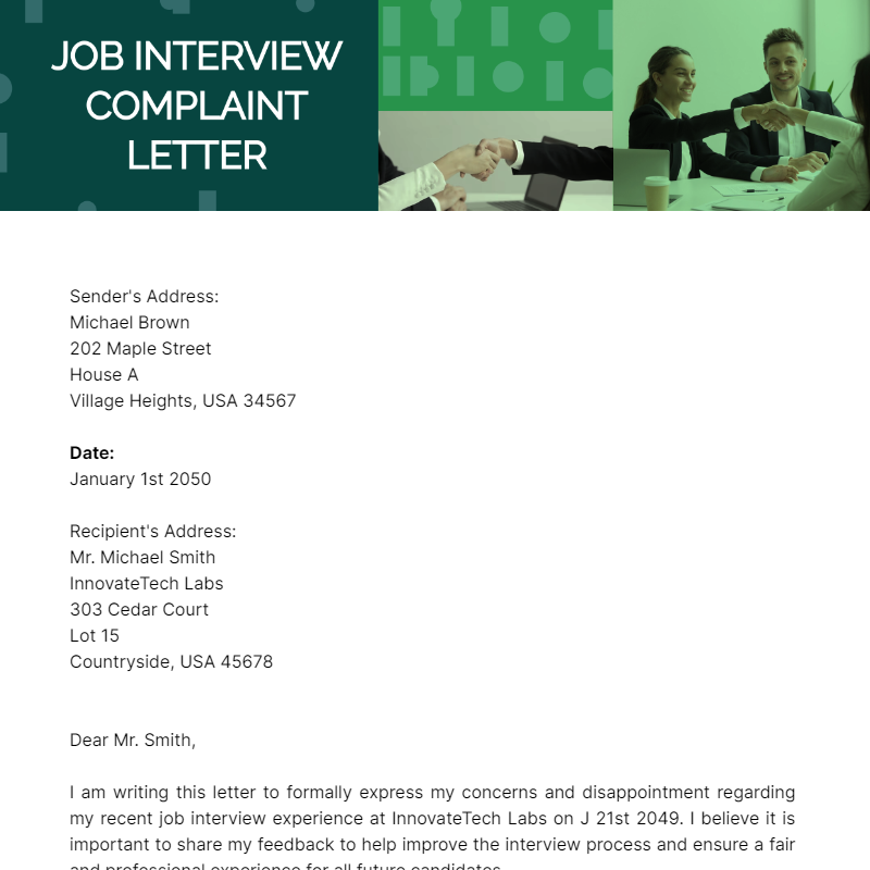 Job Interview Complaint Letter Template