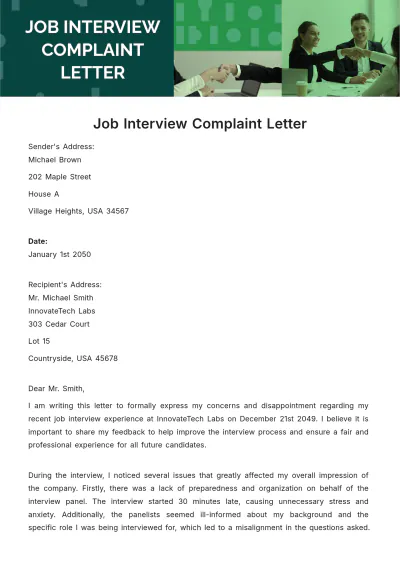 Free Job Interview Complaint Letter Template to Edit Online