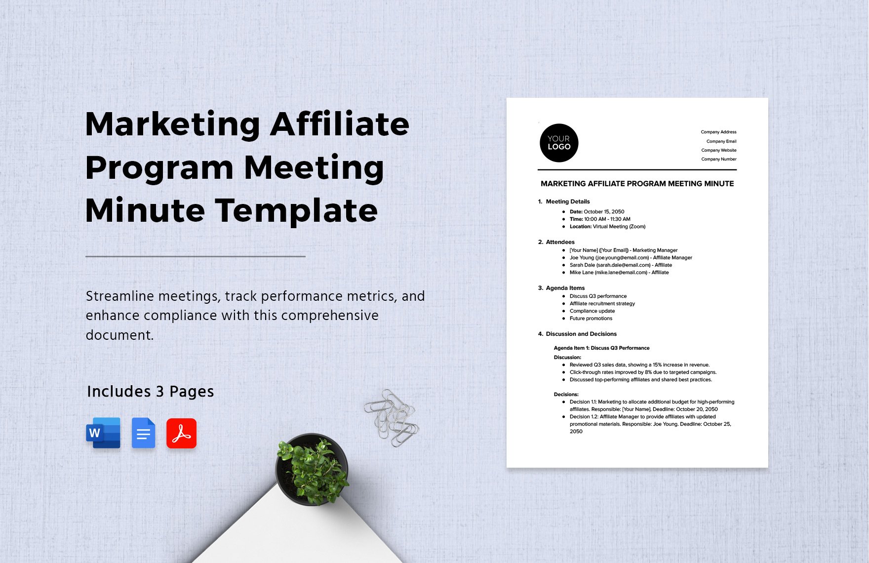 Marketing Affiliate Program Meeting Minute Template in Word, Google Docs, PDF