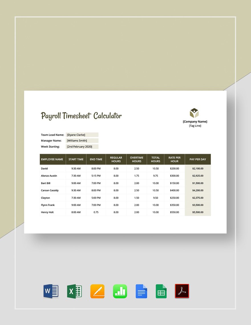 Payroll Timesheet Calculator Template