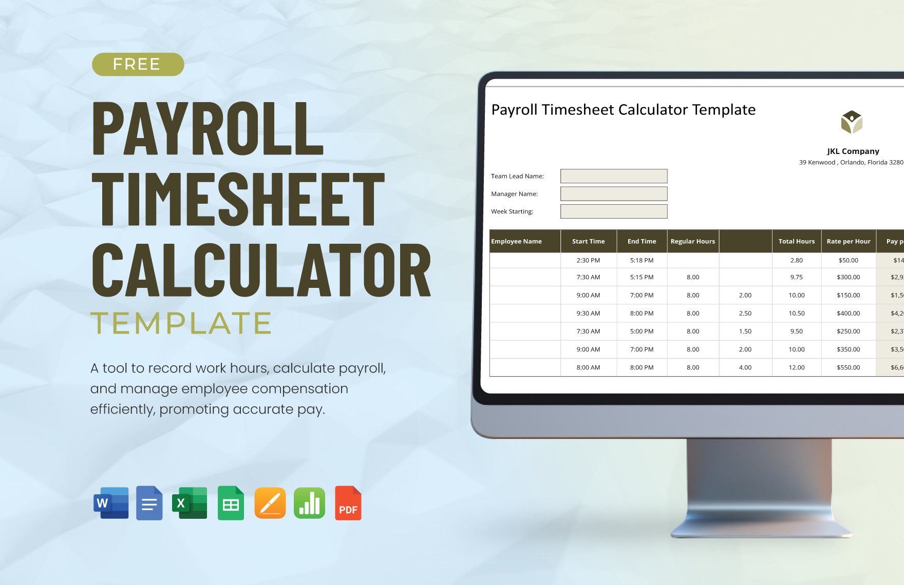 Free Payroll Timesheet Calculator Template