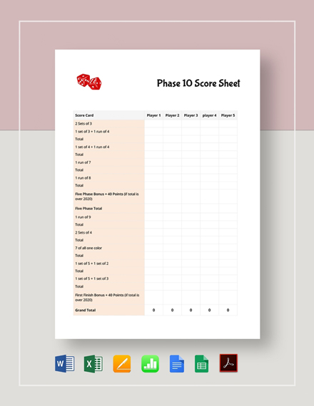 Phase 10 Score Sheets Template