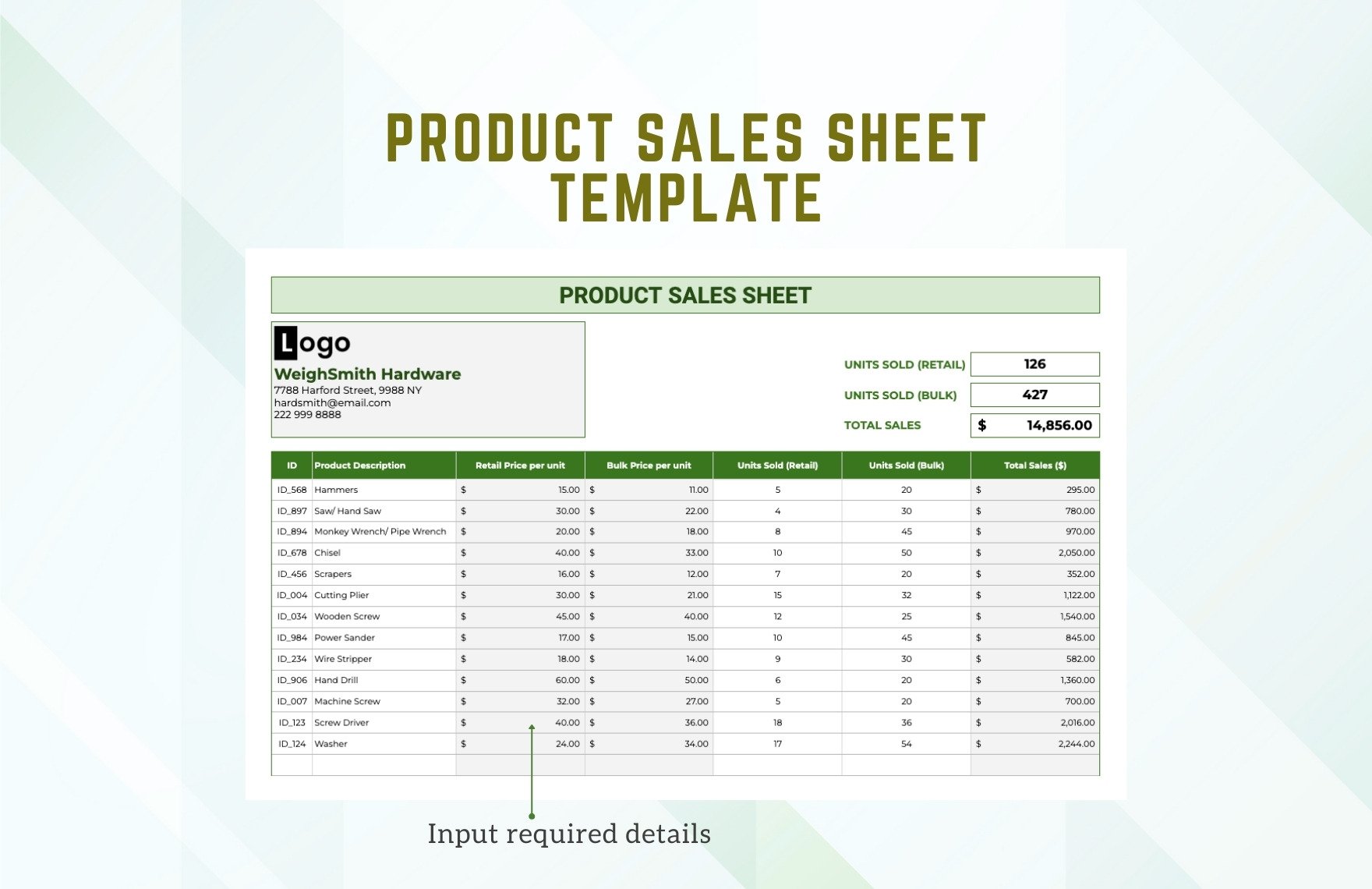 Product Sales Sheet Template
