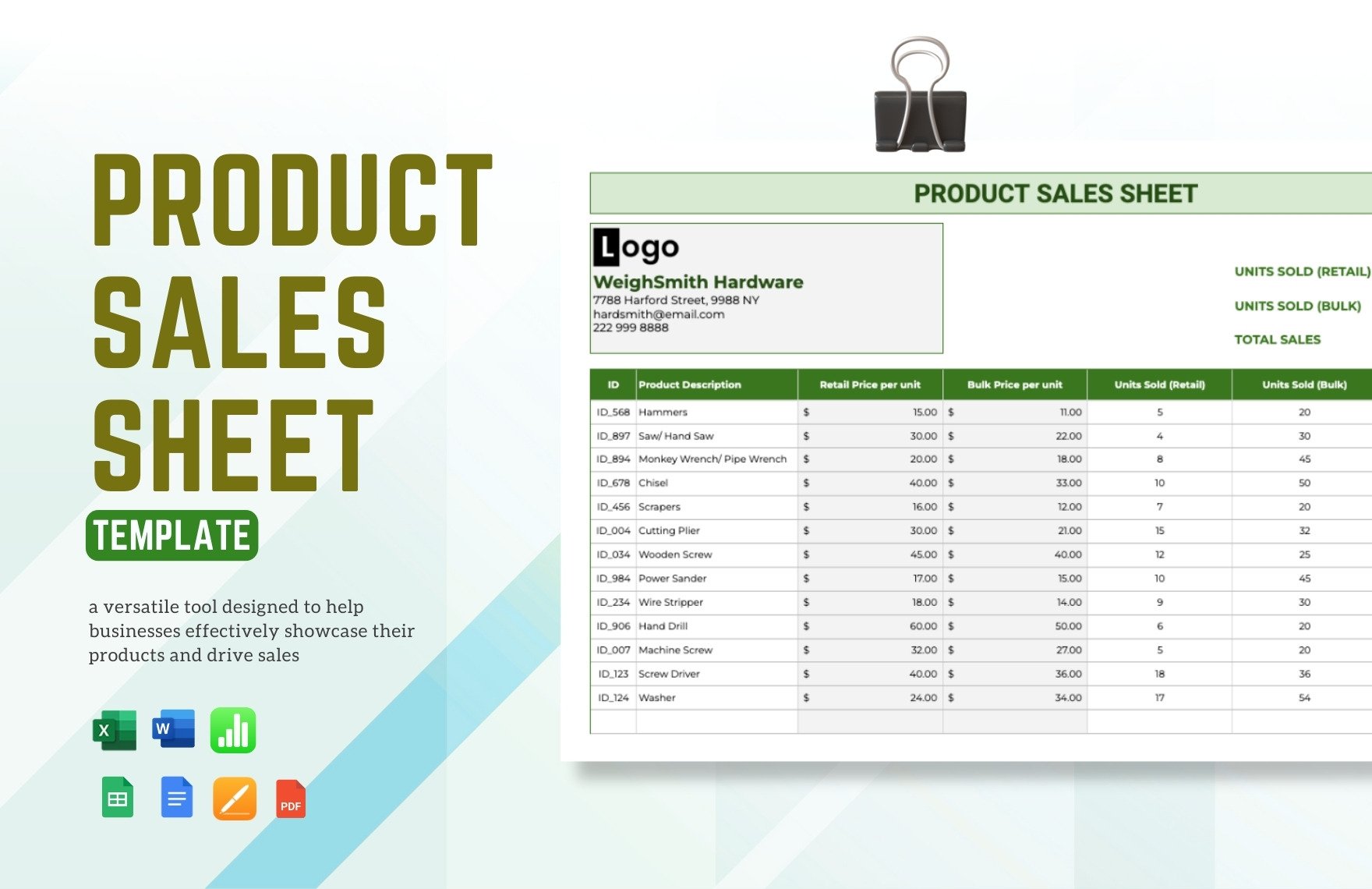 Product Sales Sheet Template in Word, Google Docs, Excel, PDF, Google Sheets, Apple Pages, Apple Numbers