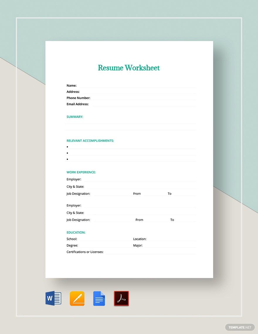 Free Resume Worksheet Template