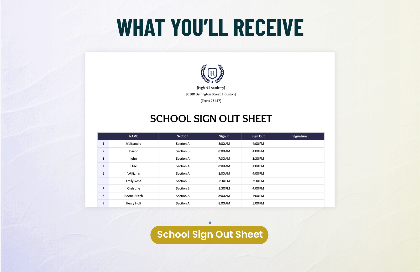 School Sign out Sheet Template