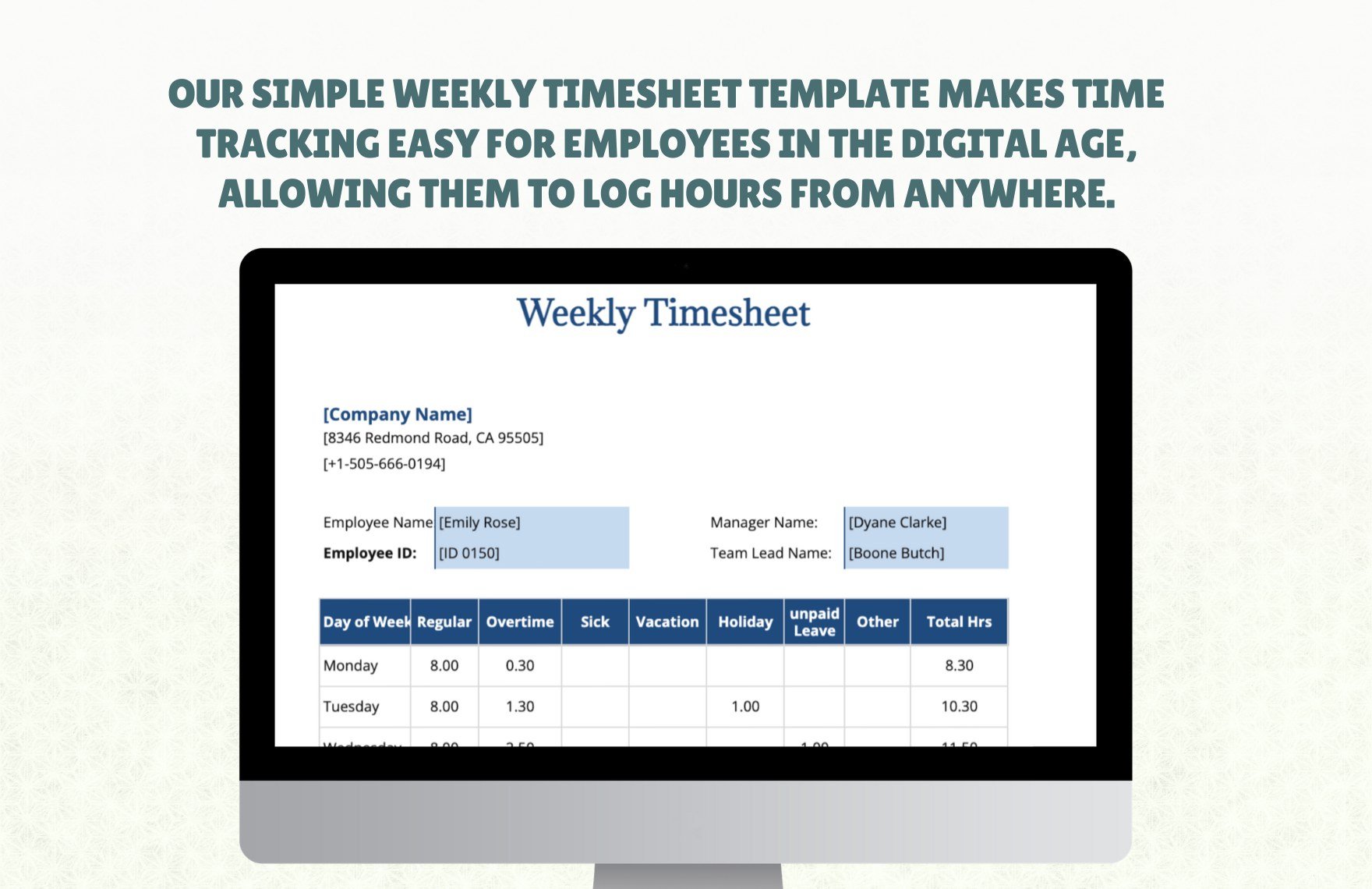 Simple Weekly Timesheet Template