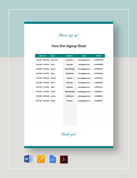 Online Sign Up Sheet Time Slots