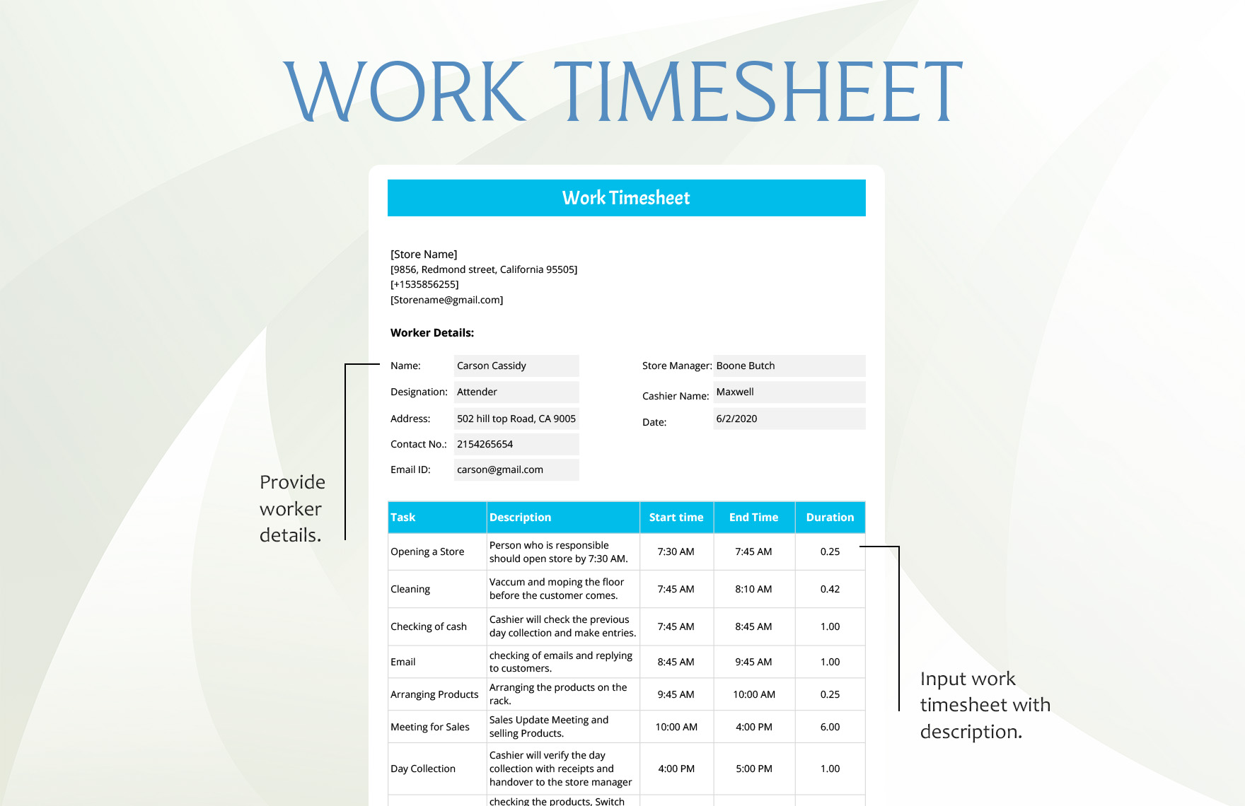 Work Timesheet Template