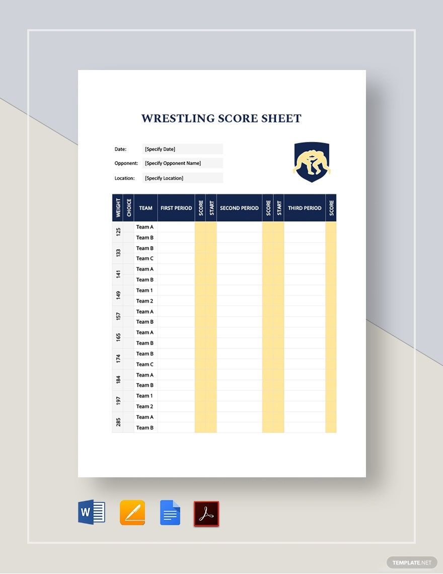 Wrestling Score Sheet Template in Word, Pages, Google Docs, PDF - Download | Template.net