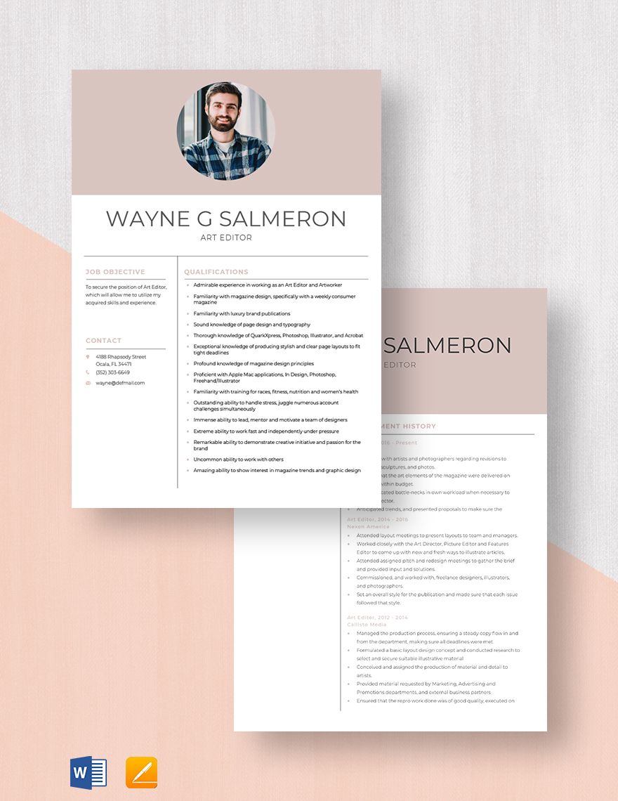 Free Free Art Editor Resume Template - Word, Apple Pages | Template.net