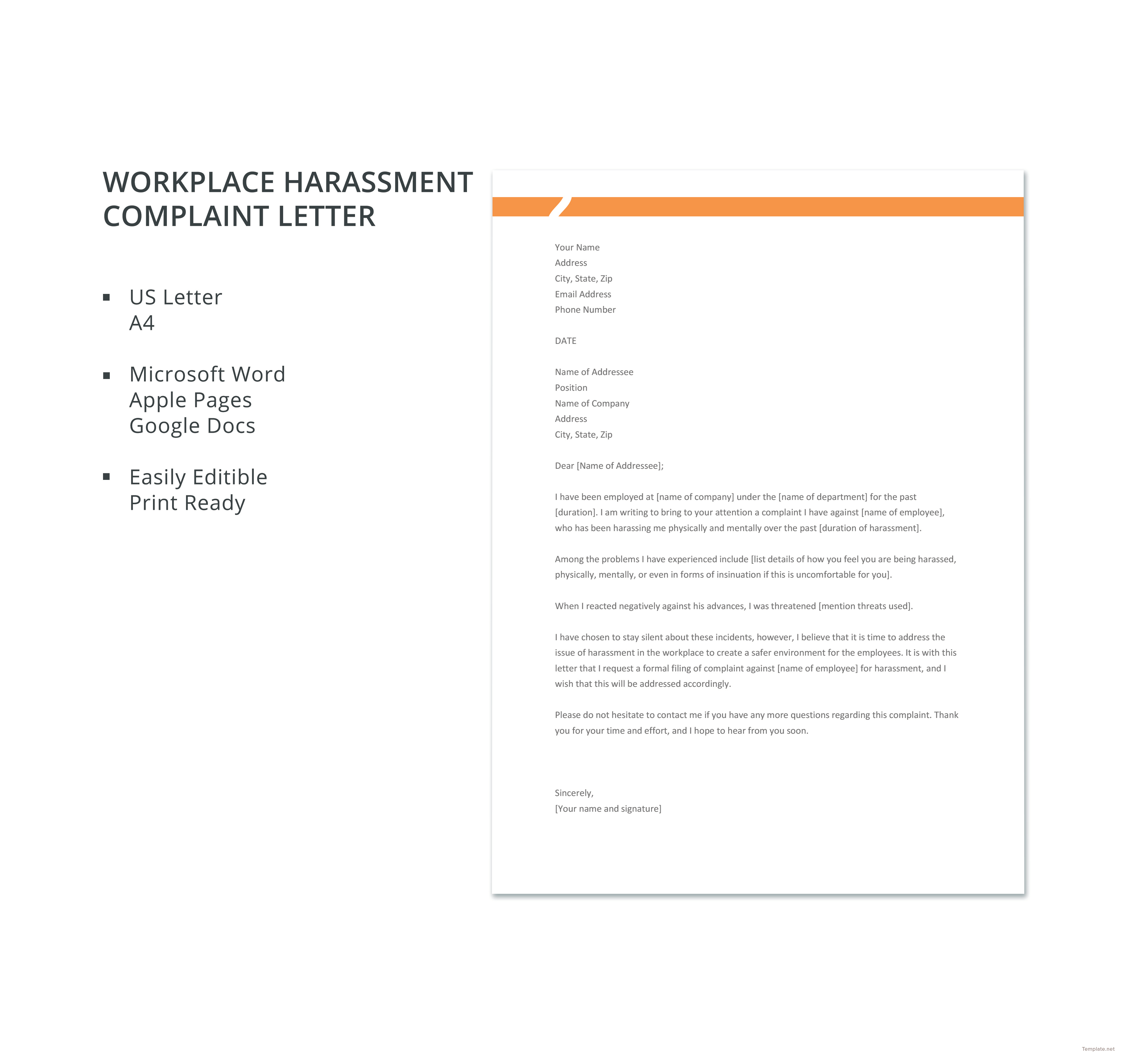 Free Workplace Harassment Complaint Letter Template In Microsoft Word 4659