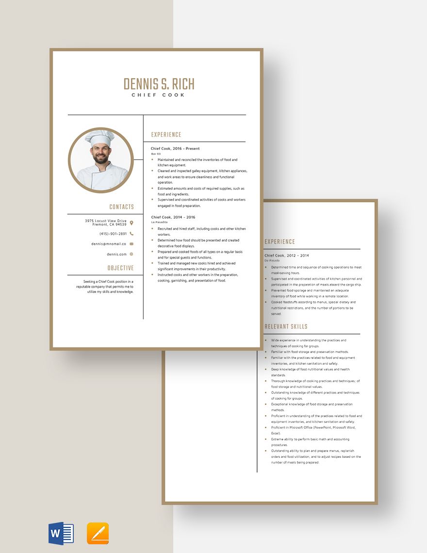 Chief Cook Resume