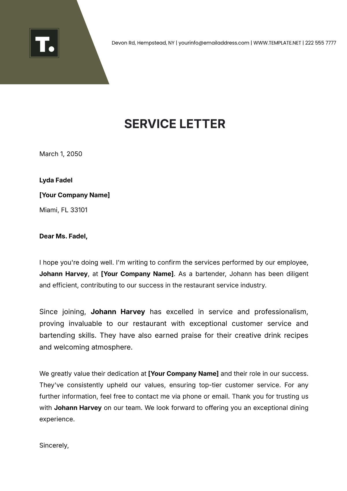 Service Letter Template - Edit Online & Download