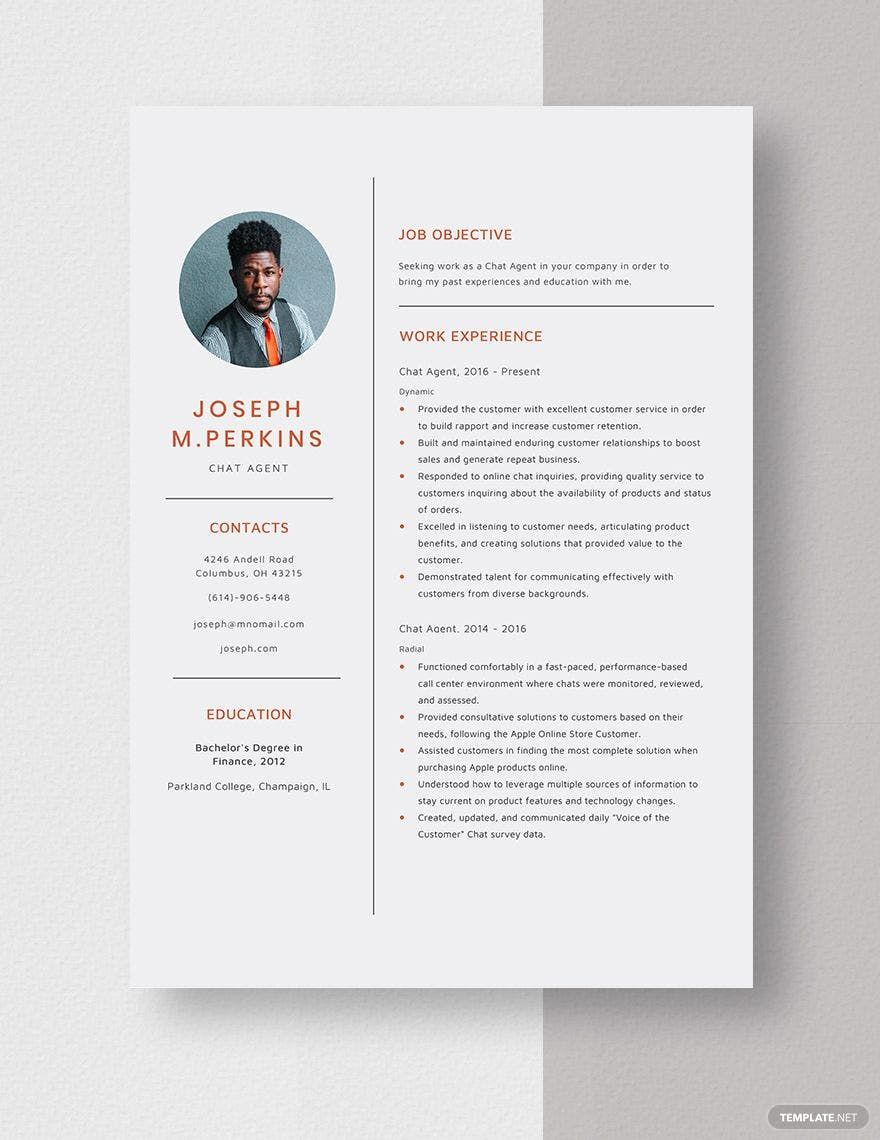 Free Chat Agent Resume Download In Word Apple Pages Template