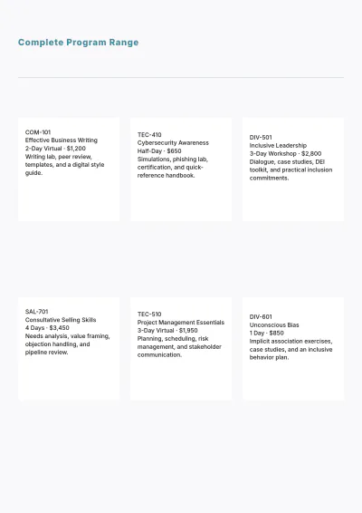 Free Simple Training Catalog Template to Edit Online