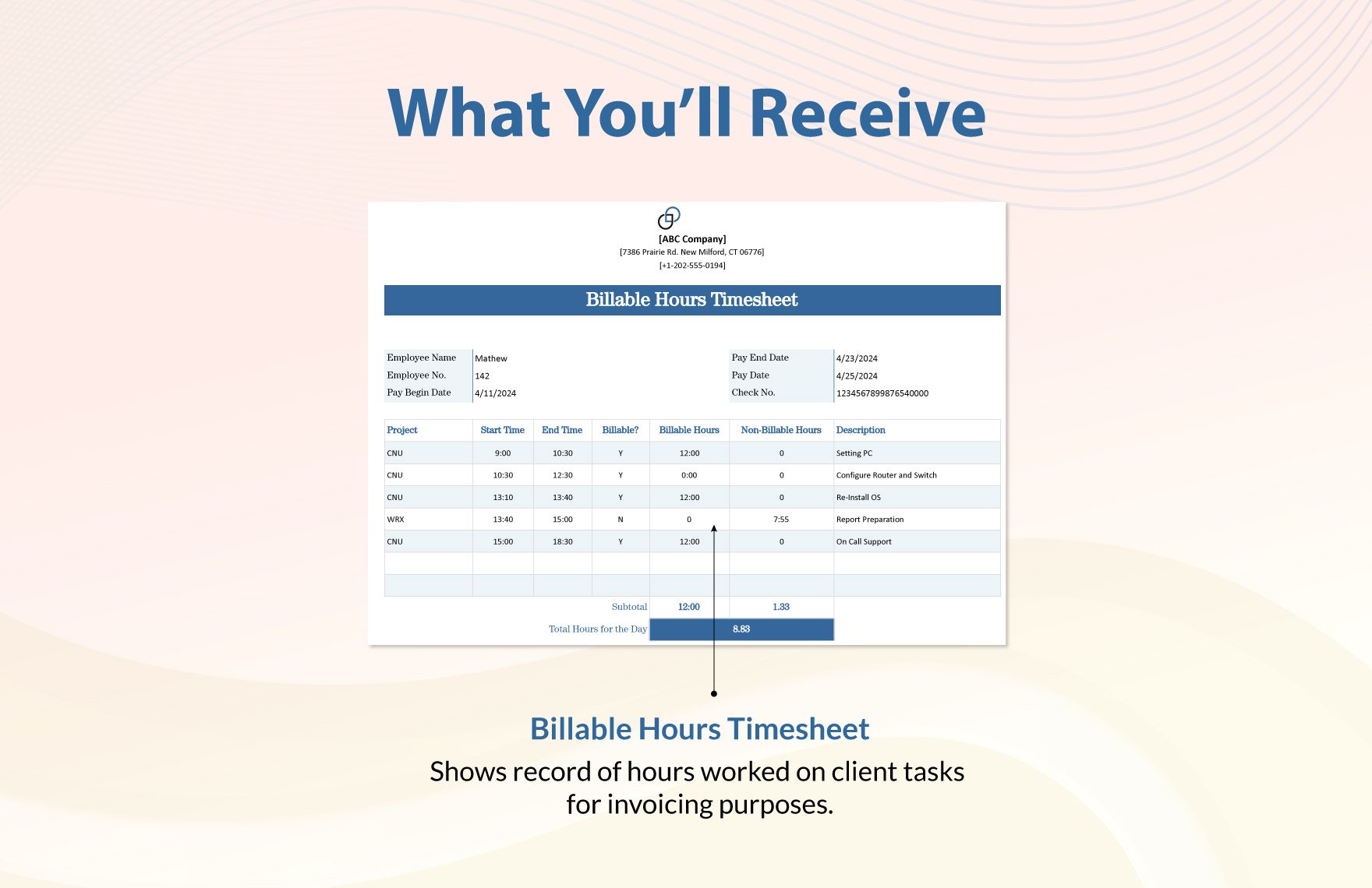 Billable Hours Timesheet Template in Google Sheets Apple Pages Excel
