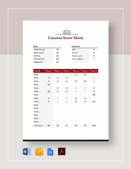 canasta score sheets free download