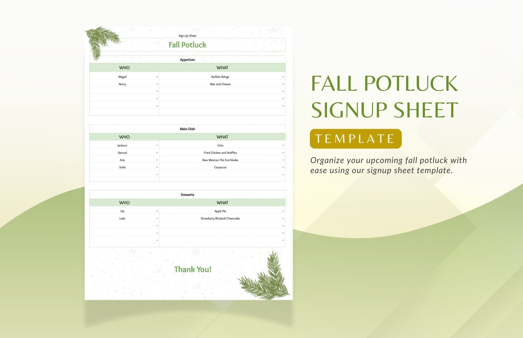Fall Potluck Signup Sheet Template in Word, Google Docs, PDF, Google Sheets, Apple Pages