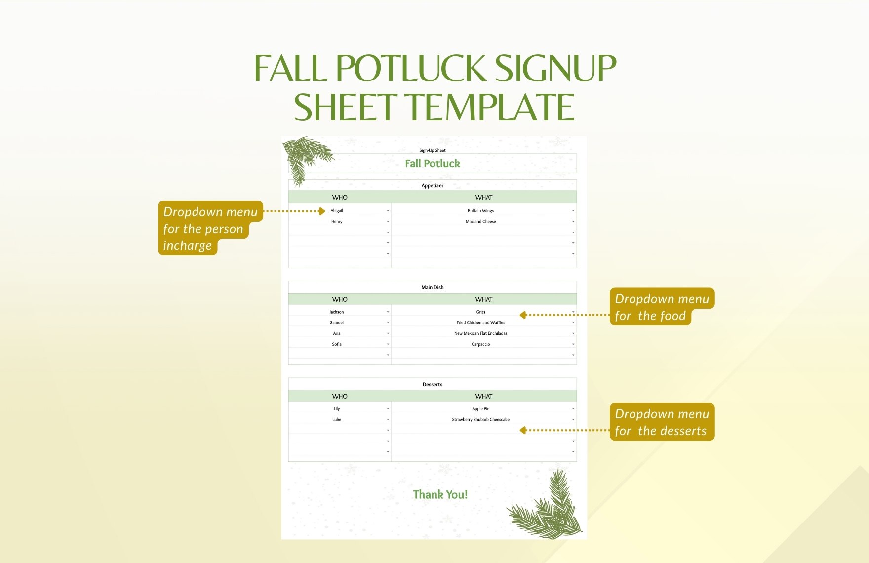 Fall Potluck Signup Sheet Template