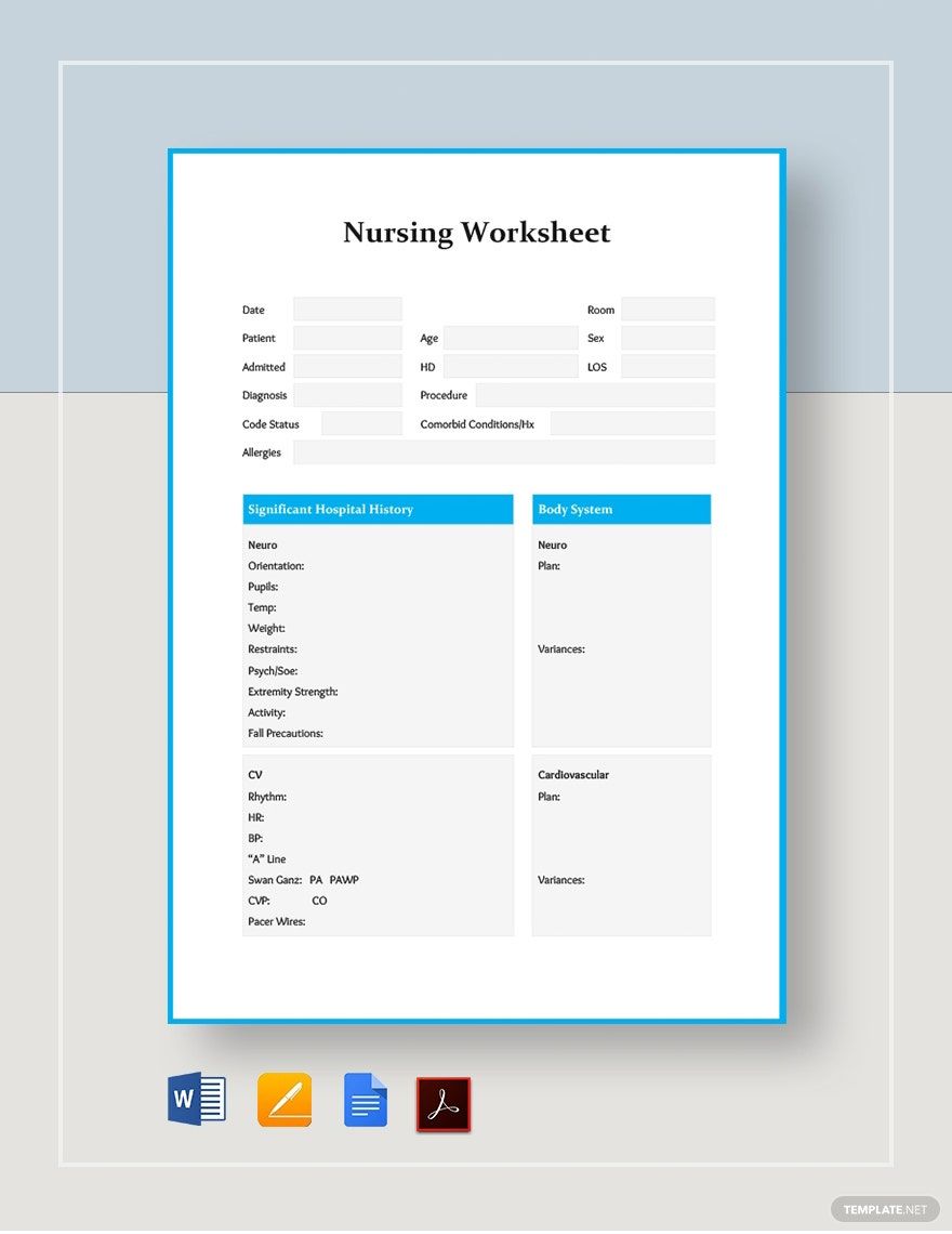 Nursing Worksheet Template