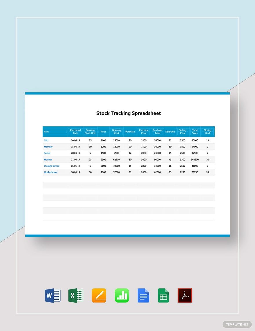 Stock Tracking Spreadsheet Template in Word, Google Docs, Excel, PDF, Google Sheets, Apple Pages, Apple Numbers