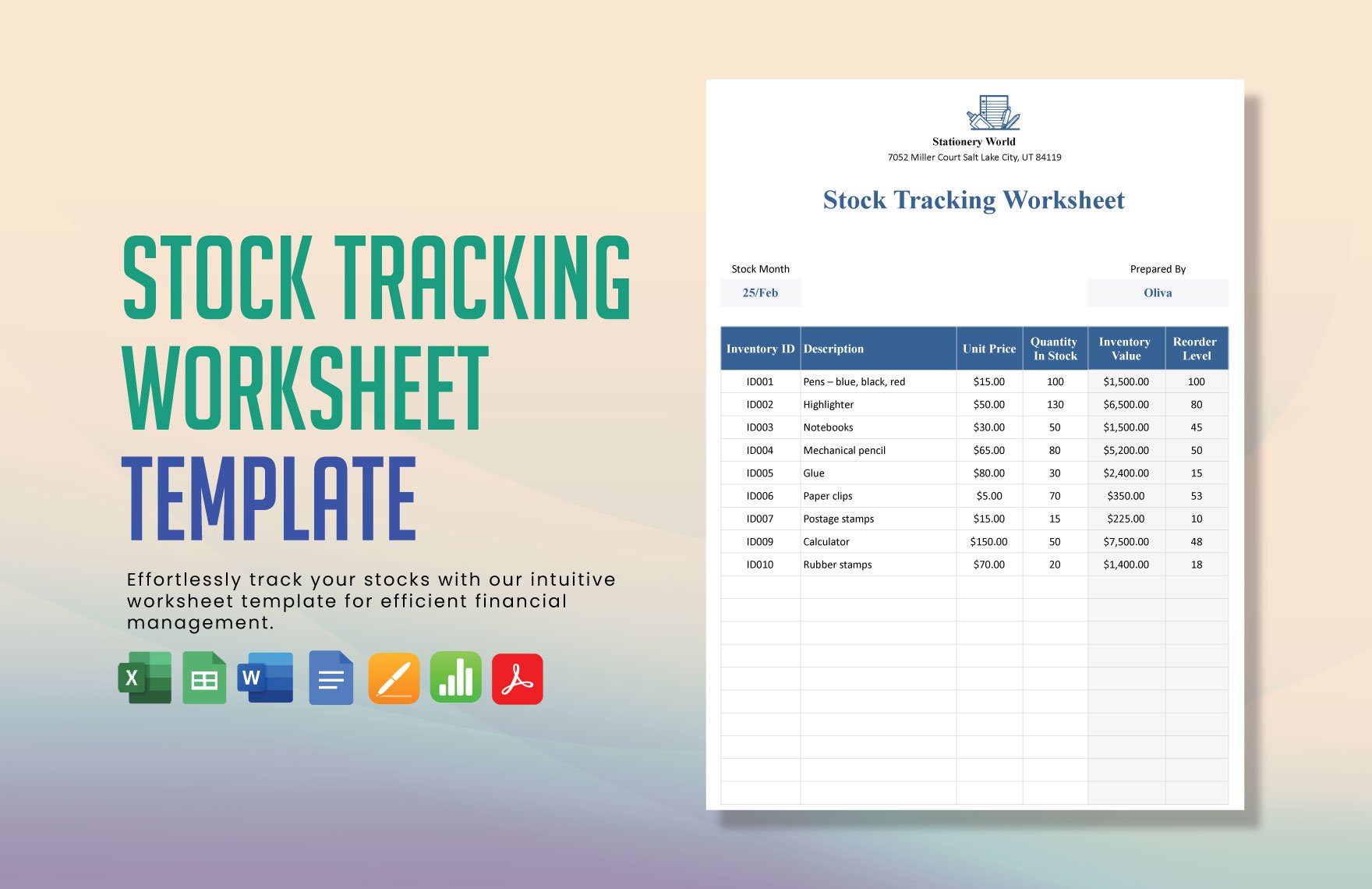 Stock Tracking Worksheet Template