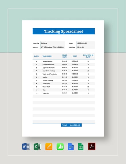 Tracking Spreadsheet Template