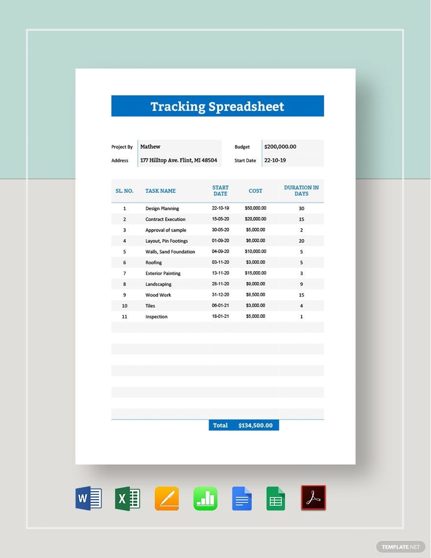 Tracking Spreadsheet Template in Word, Google Docs, Excel, PDF, Google Sheets, Apple Pages, Apple Numbers