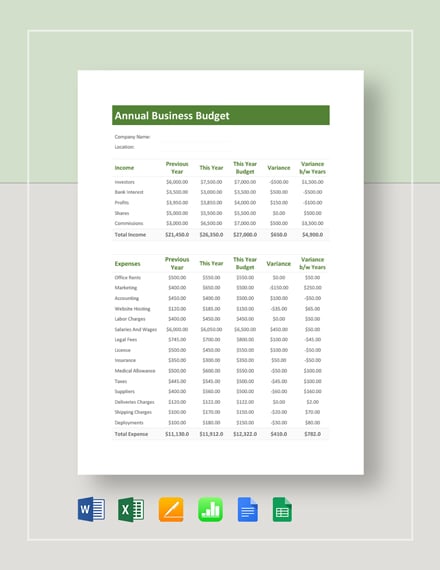 annual business budget