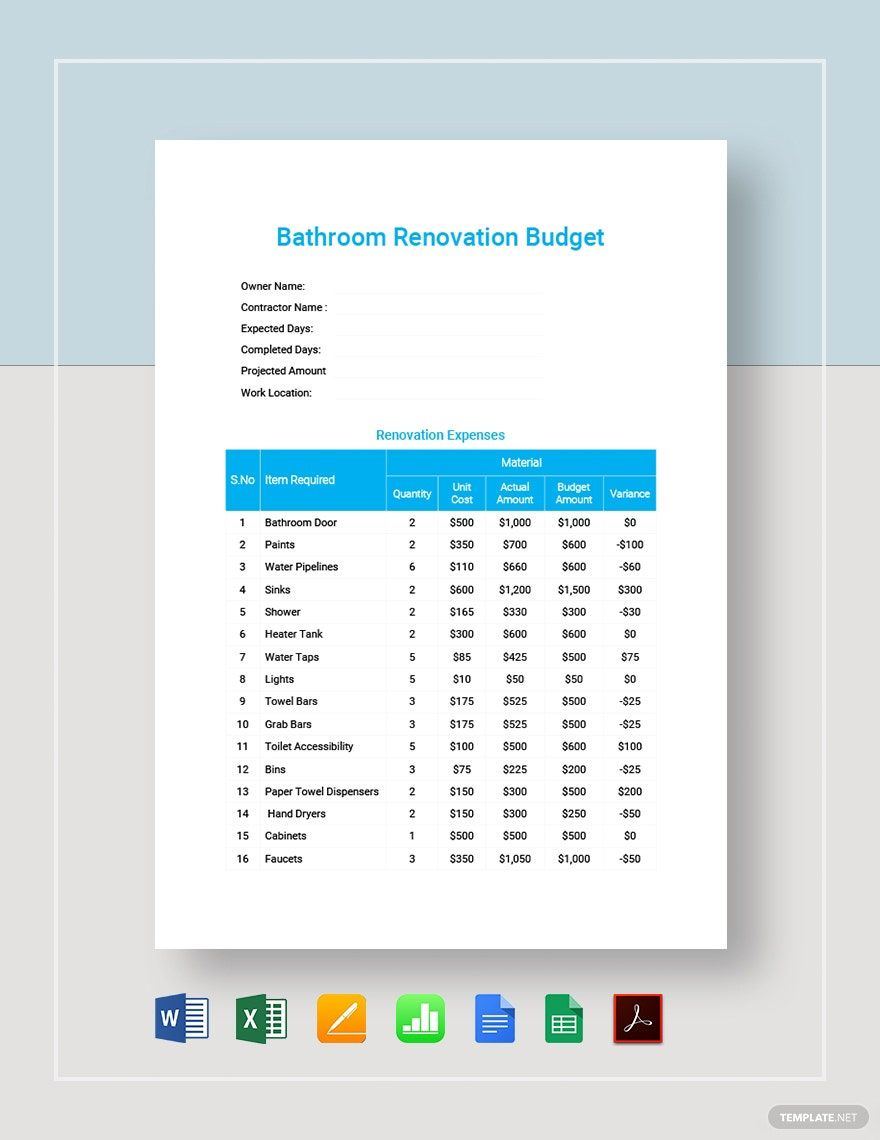 Home Renovation Budget Microsoft Word Free Template Download 