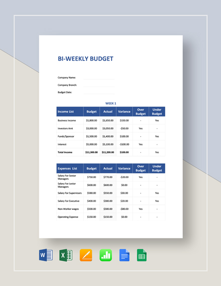 Biweekly Budget Template - 10+ Word, PDF Documents Download