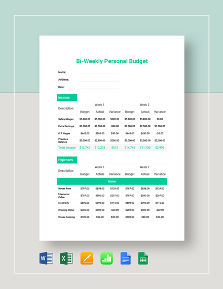 Biweekly Budget Template - 8+ Free Word, PDF Documents Download