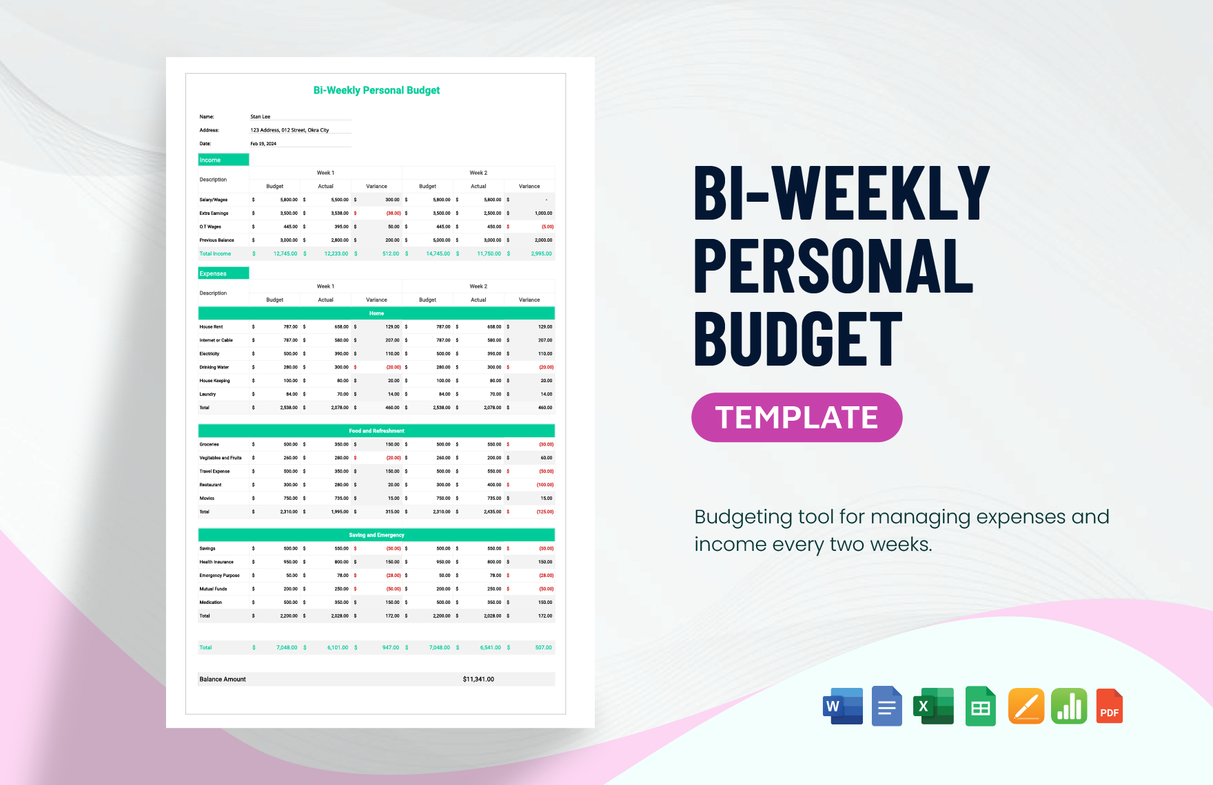 Bi-Weekly Personal Budget Template