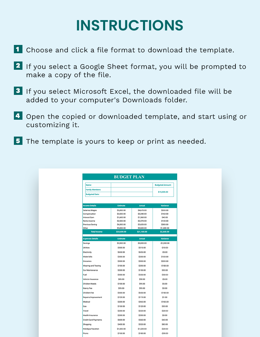 Budget Plan Template - Google Docs, Google Sheets, Excel, Word, Apple ...