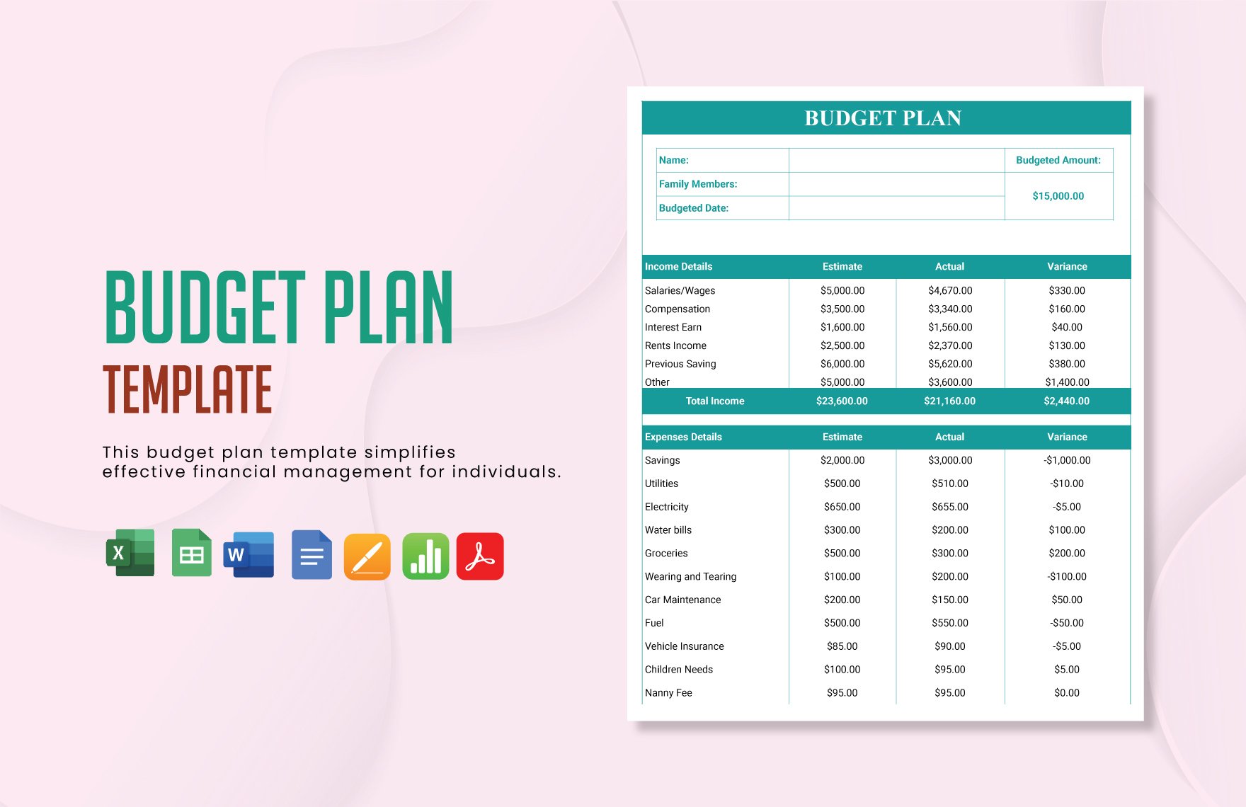Budget Plan Template in Word, Google Docs, Excel, PDF, Google Sheets, Apple Pages, Apple Numbers