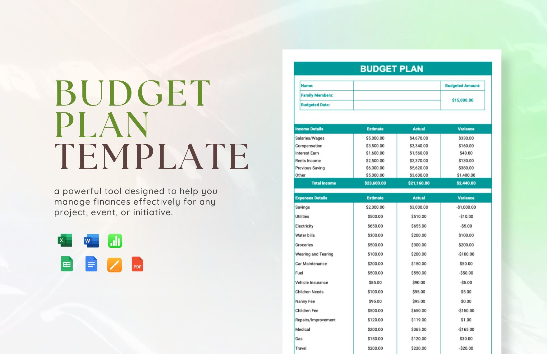 Budget Plan Template in Word, Google Docs, Excel, PDF, Google Sheets, Apple Pages, Apple Numbers