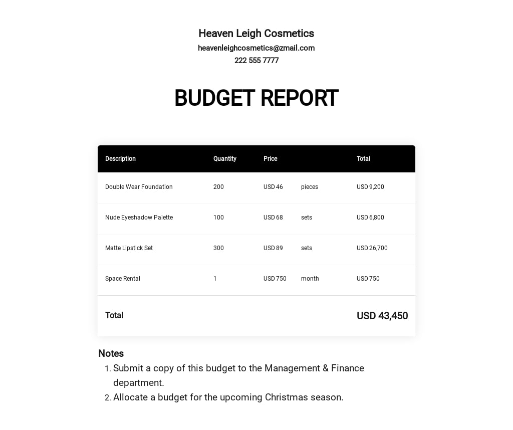 Budget Report Example Pdf