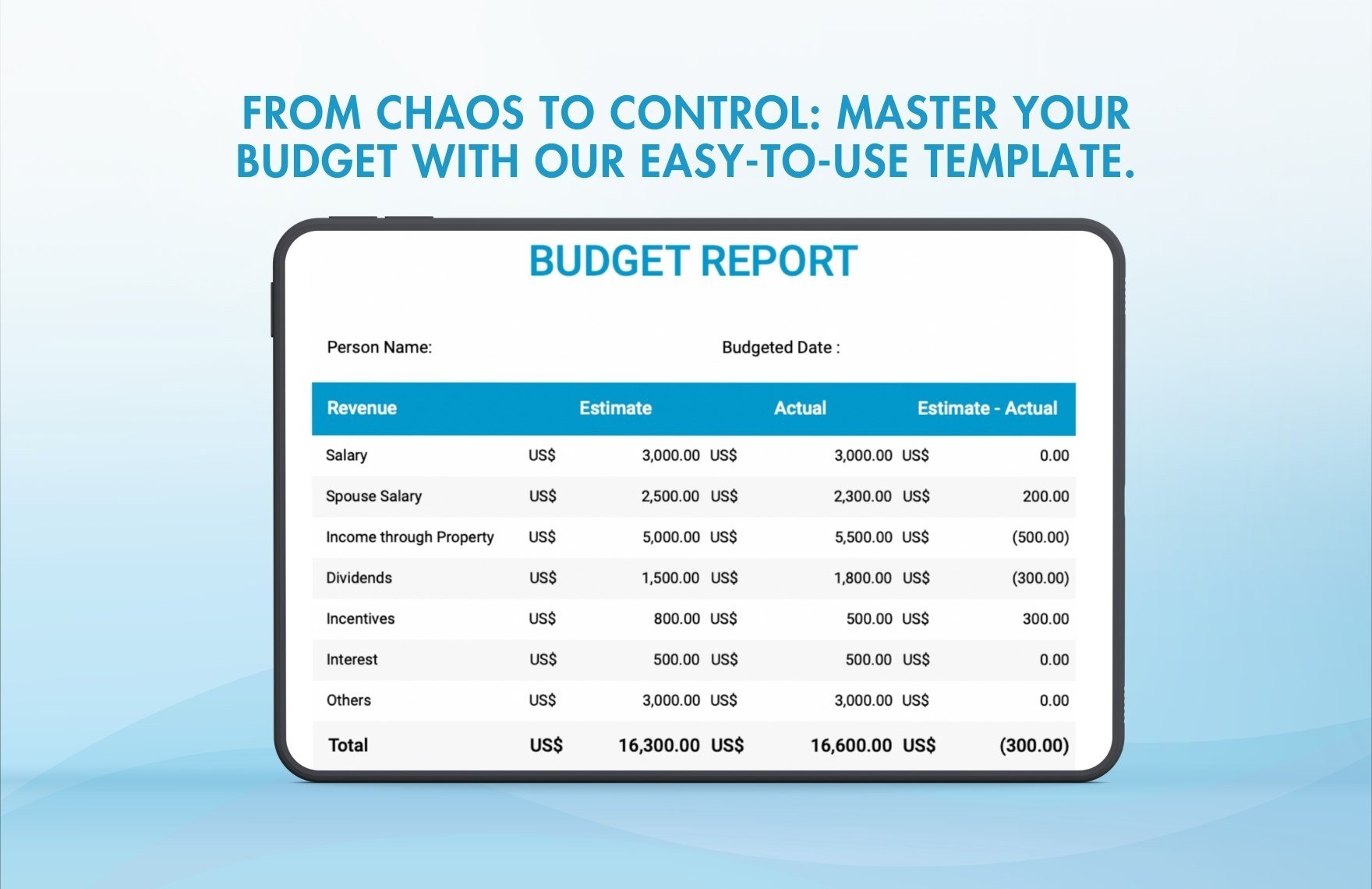 Sample Budget Report Template