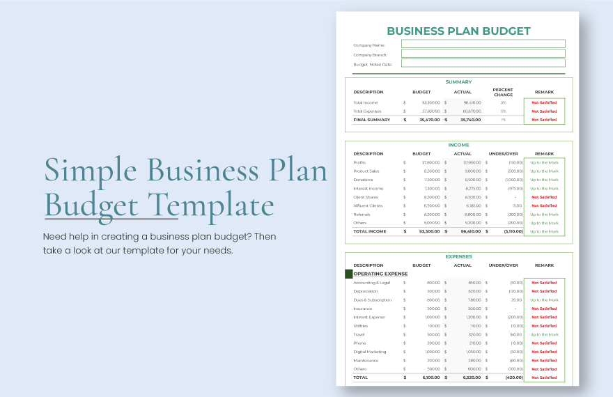 business plan budget template